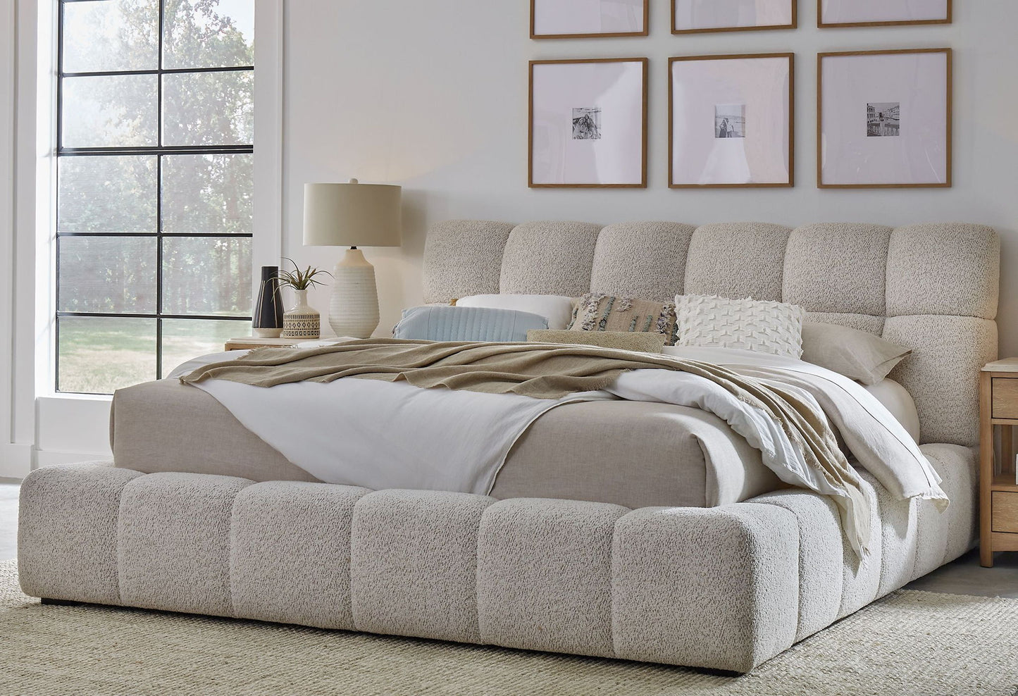 Escape - Queen Upholstered Rails And Slats - Fluffy River Rock