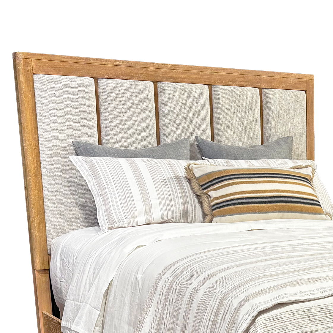 Escape - Bedroom Queen Upholstered Headboard - Glazed Natural Oak