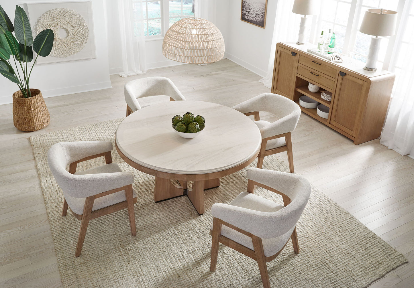 Escape - Round Dining Table Top - Glazed Natural Oak Black Metal Trim