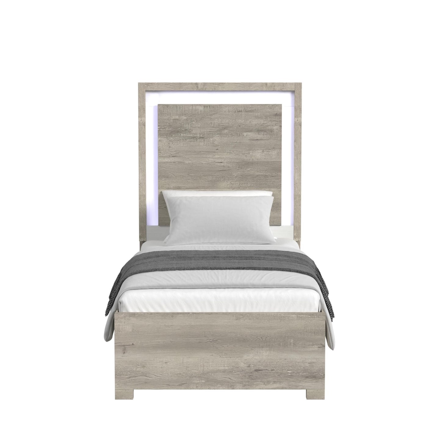 San Matteo - Twin Panel Headboard With LED And Footboard With Slats - Gray