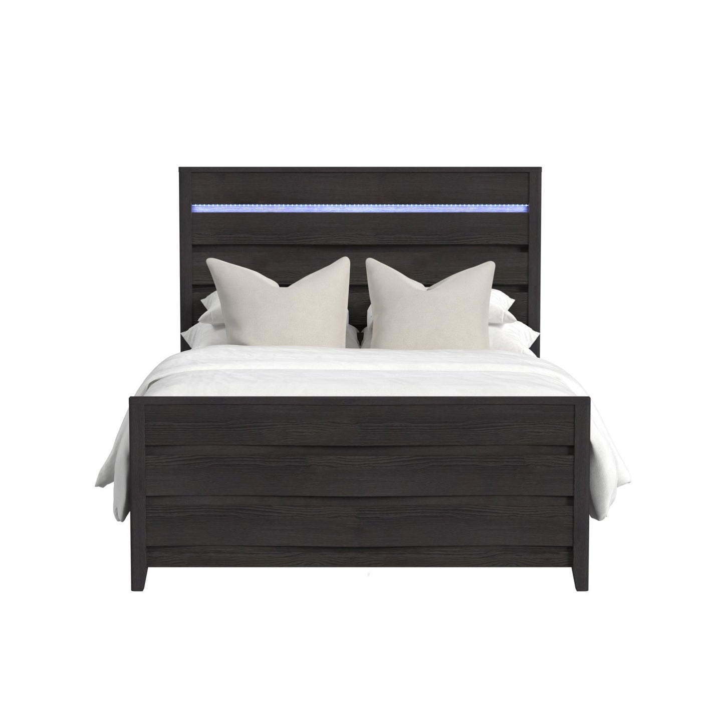 Tobias - King Panel Headboard With LED And Footboard And Slats - Black