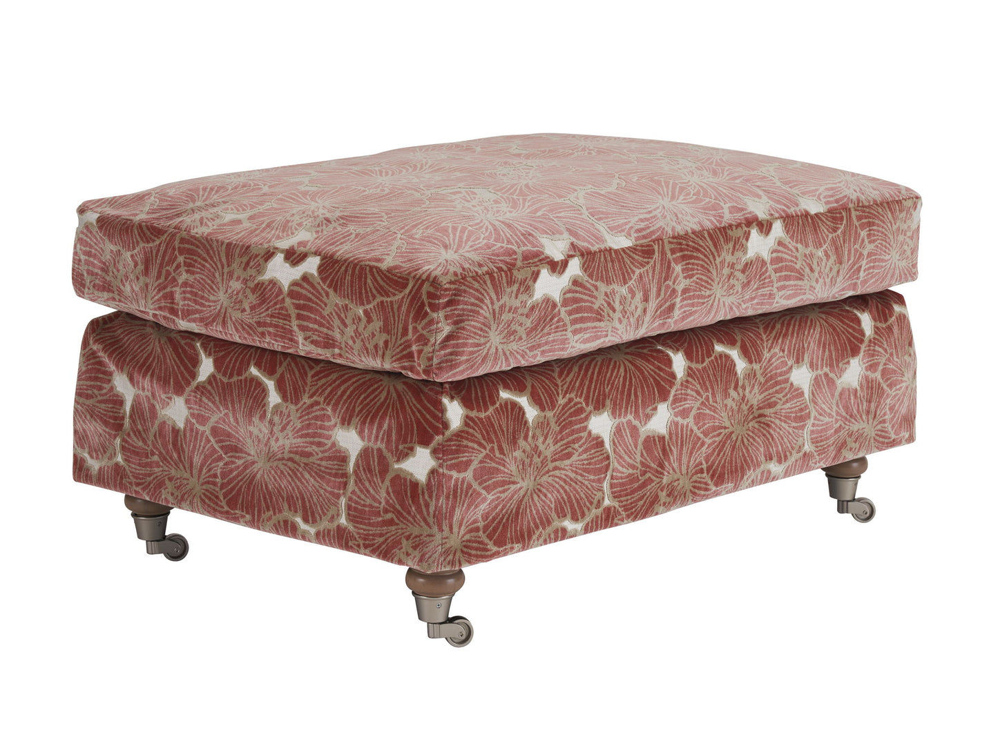 Barclay Butera Upholstery - Athos Ottoman With Brass Casters - Red