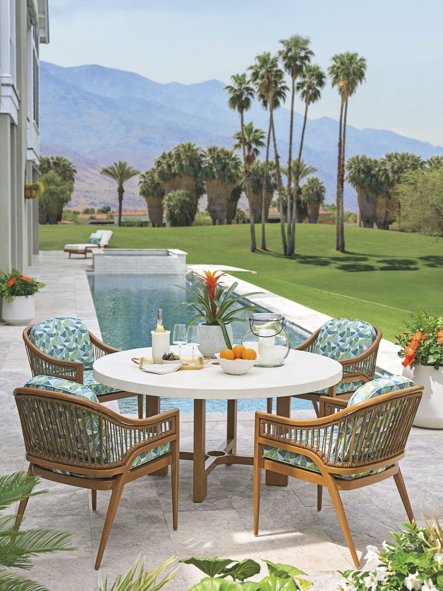 Palm Desert Poolside - Round Dining Table - Dark Brown / White