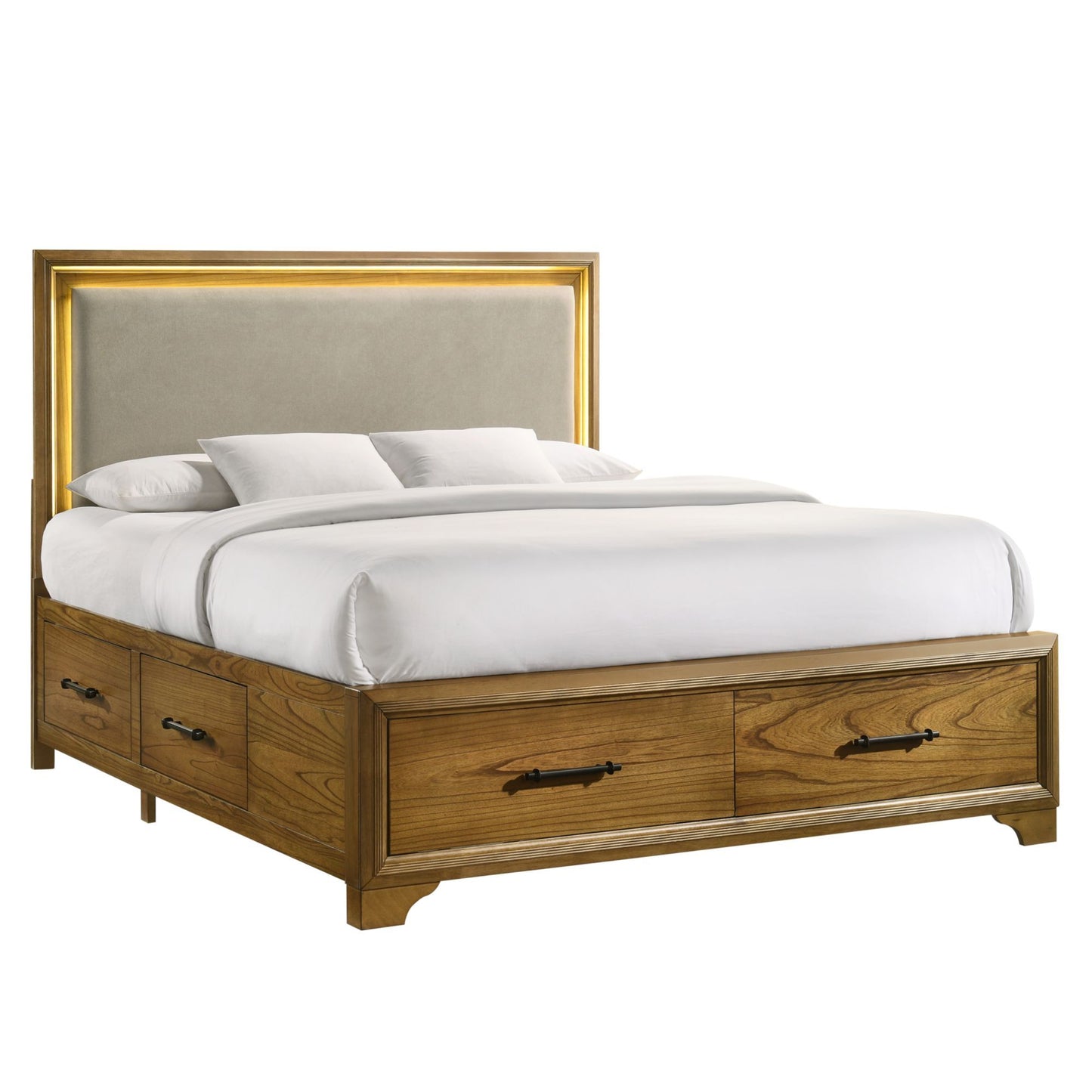 Harmony - King Upholstered Headboard With LED - Walnut