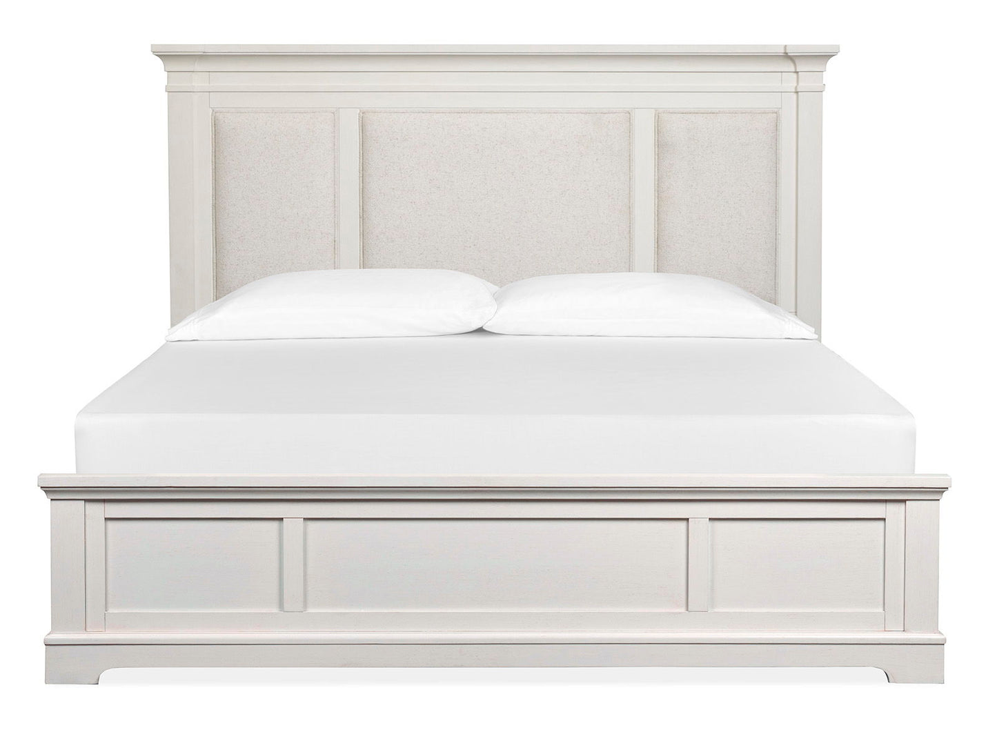 Kingston - King Upholstered Panel Bed Footboard - Whisper White And Cerused Nutmeg