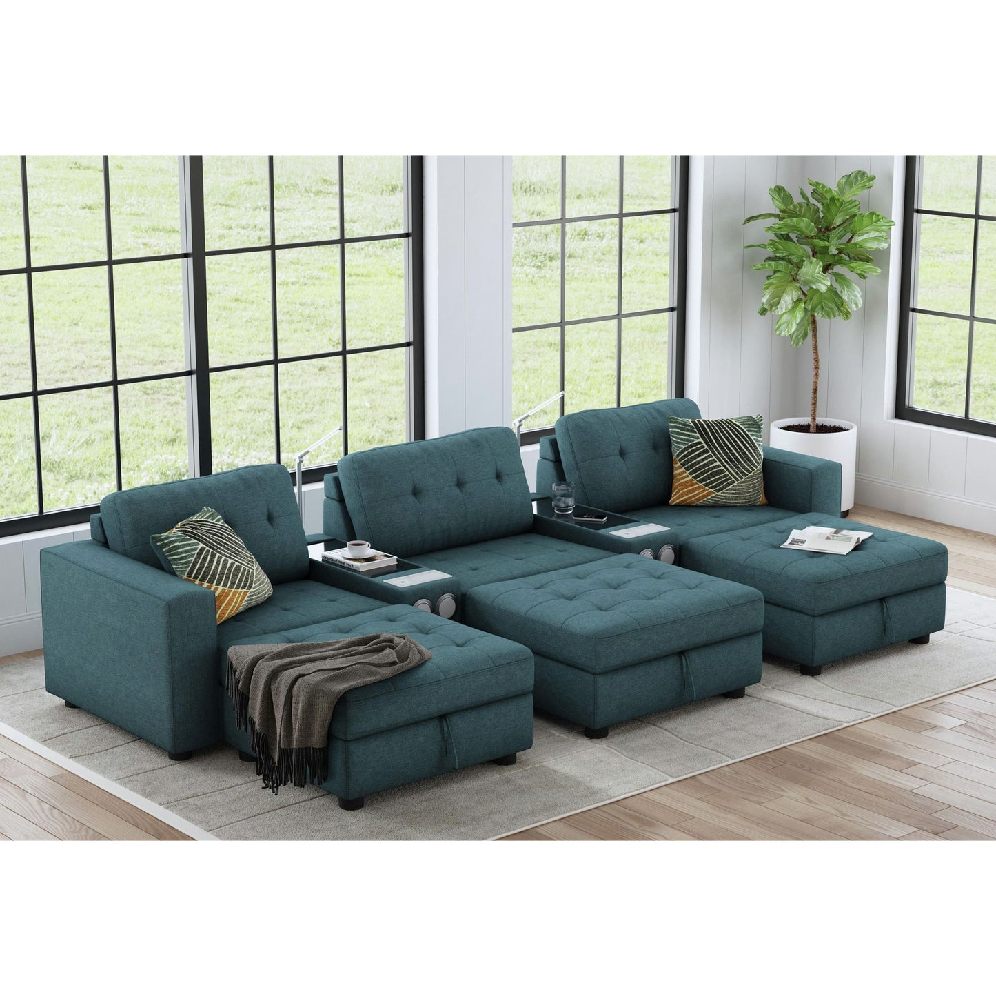Options One - Media Console with Drawer, Acrylic Top, Read-G Light And Power - Teal