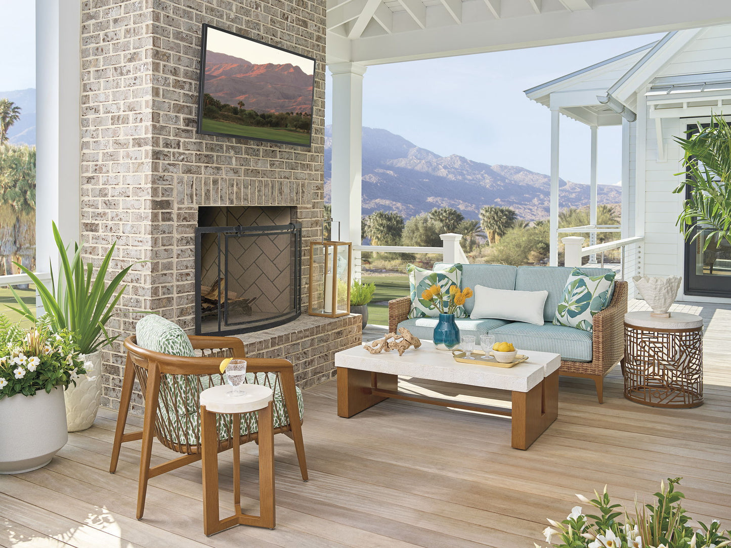 Palm Desert Poolside - Accent Table - Dark Brown / White