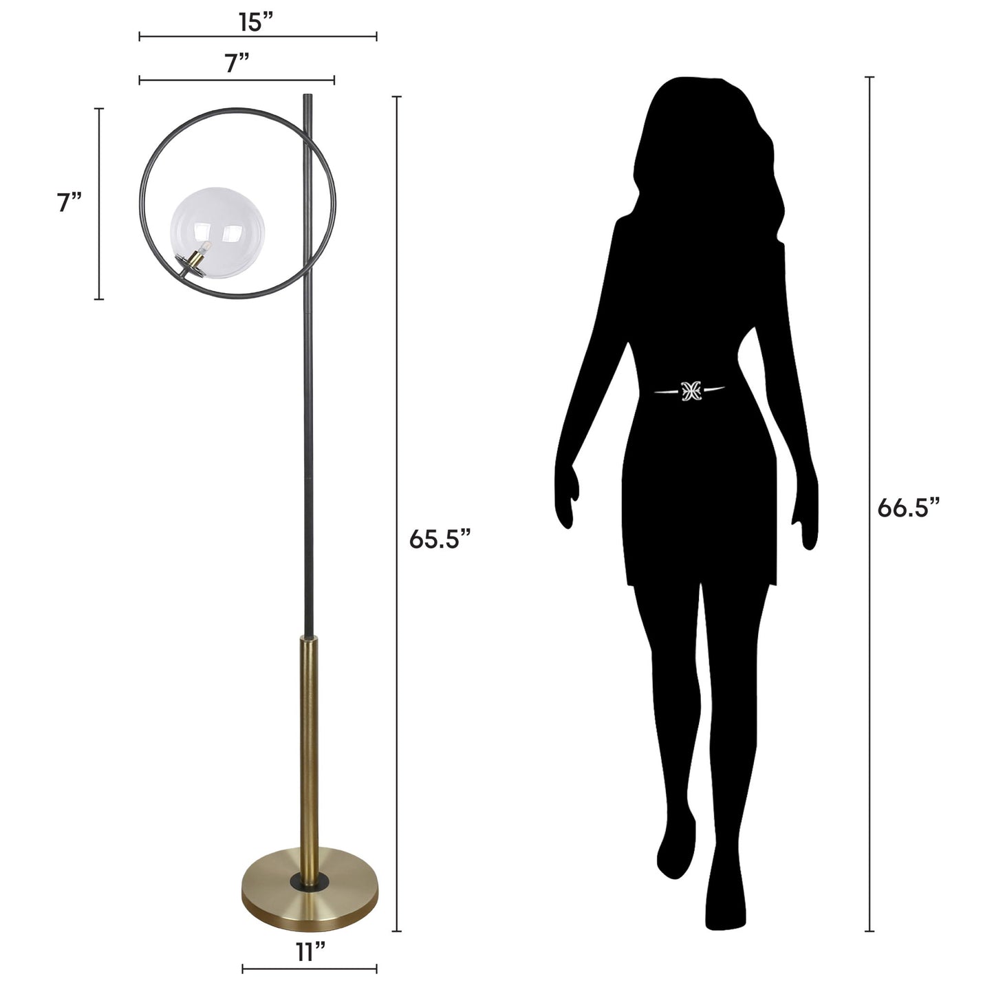 "Glass Orbs" Metal Floor Lamp - Matte Black / Soft Gold / Clear