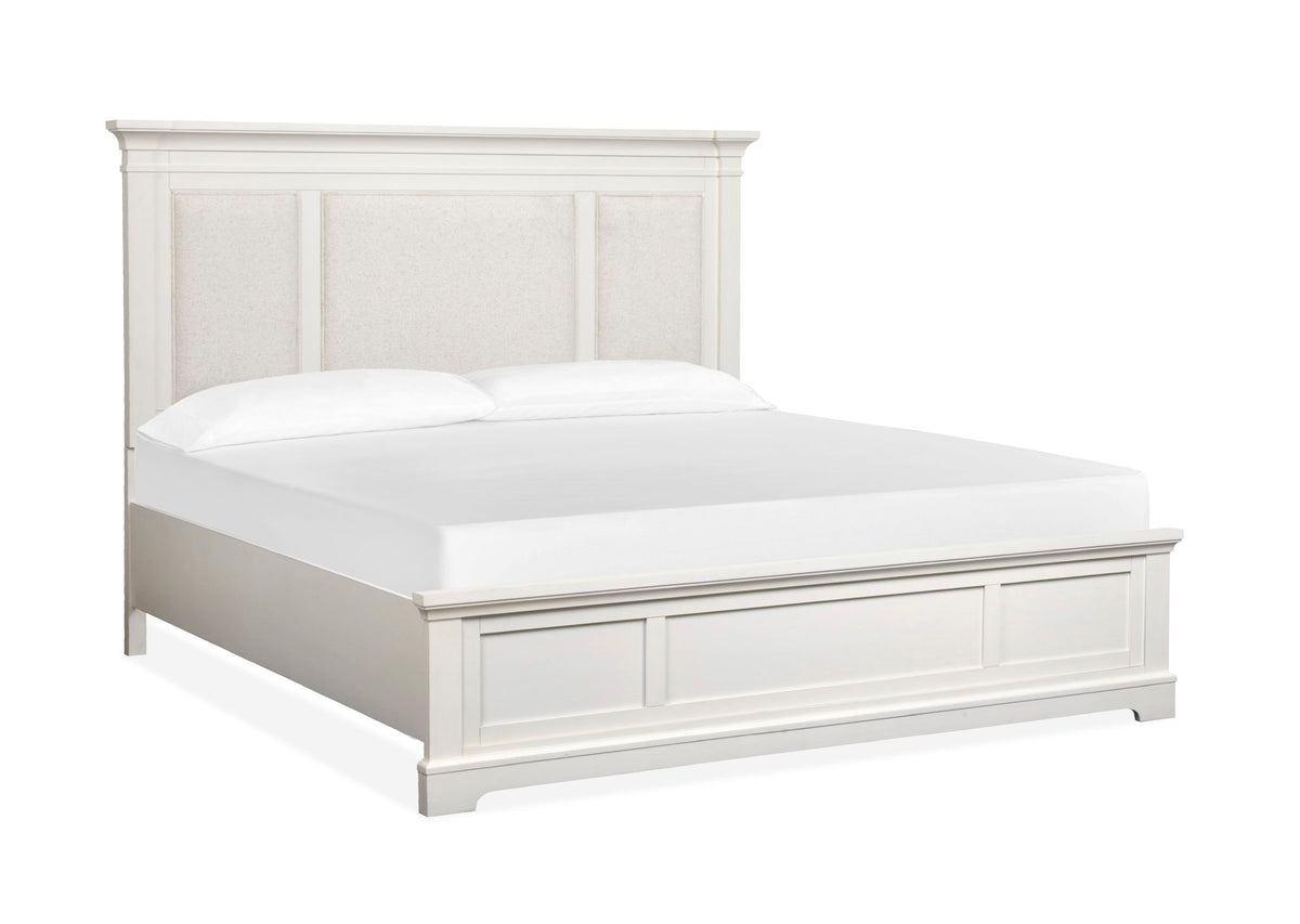 Kingston - King Upholstered Panel Bed Footboard - Whisper White And Cerused Nutmeg