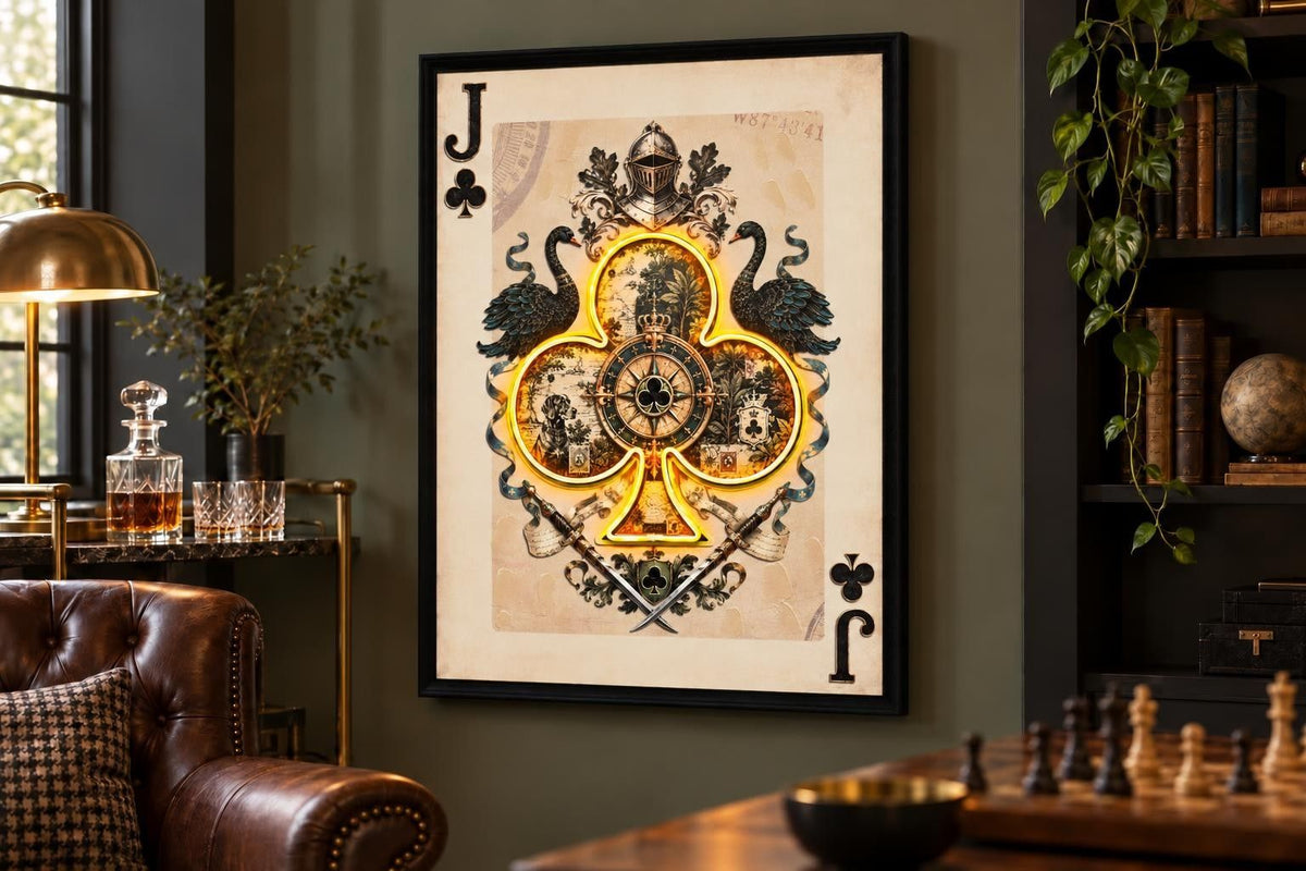 Courtly Glow IIi - 25 X 33 - Hand-Embellished Neon Canvas In Frame - Cream