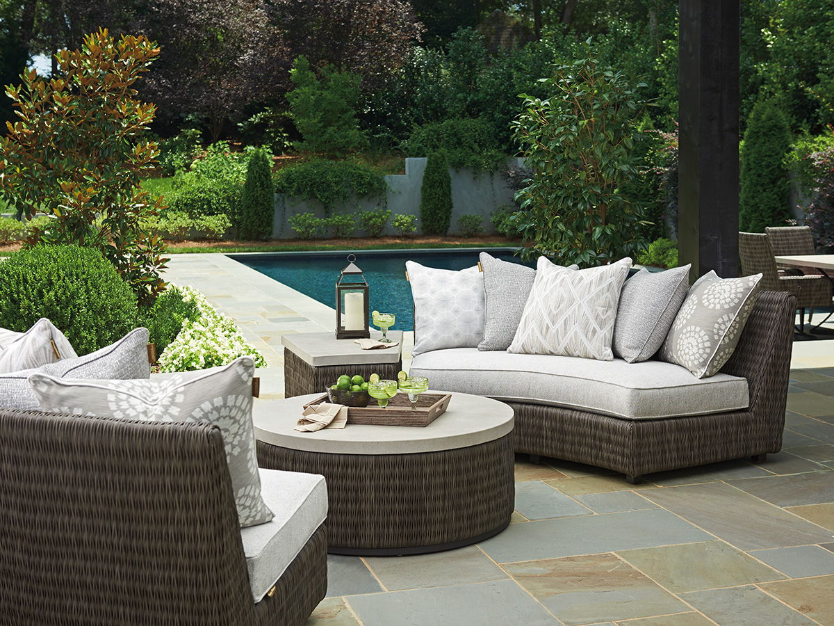 Cypress Point Ocean Terrace - Curved Sectional Armless Sofa - Dark Gray / Beige