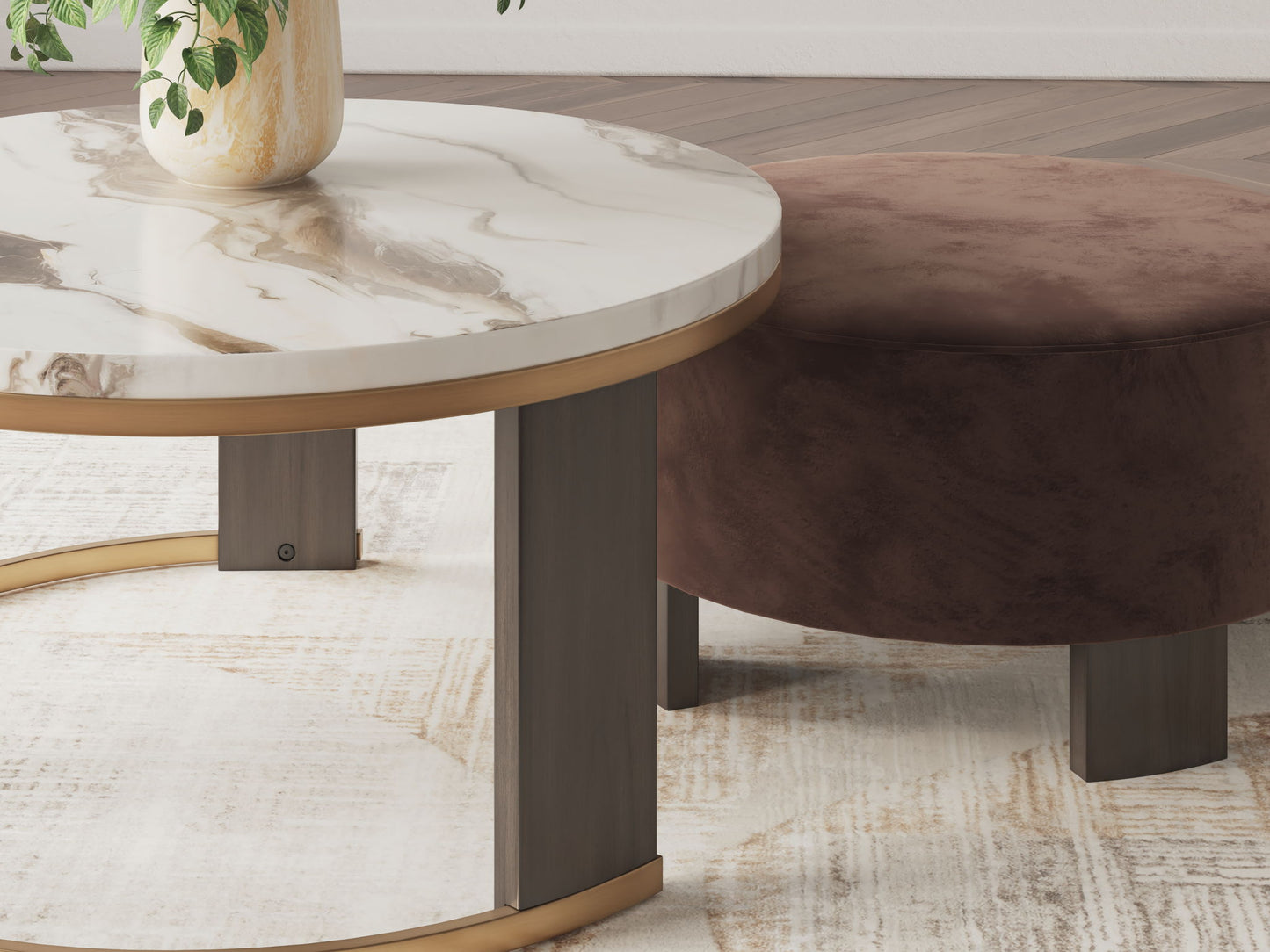 Jazmore - Nesting Cocktail Tables (Set of 2) - Brown / Brass Finish