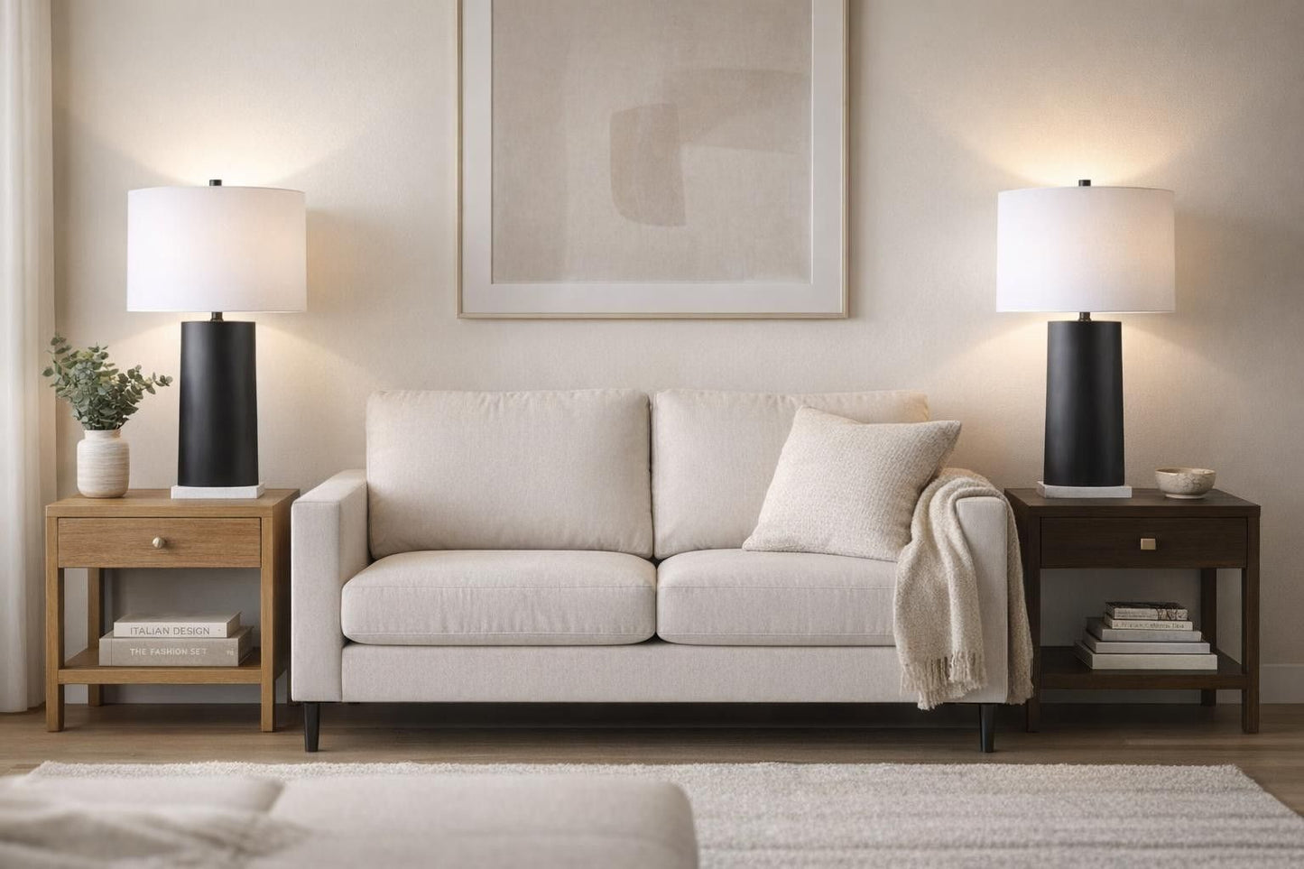 Monolith Aura Metal & Marble Table Lamp (Set of 2) - Matte Black / White Marble