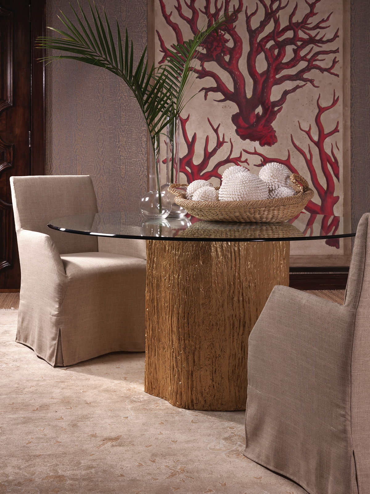 Signature Designs - Trunk Segment Round Dining Table With Glass Top