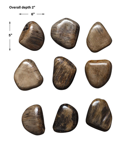 Pebbles - Walnut Wood Wall Décor (Set of 9) - Dark Brown
