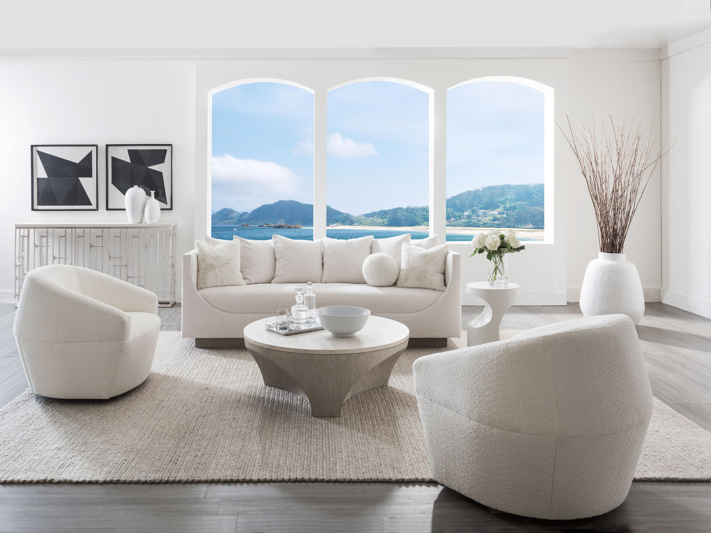 Artistica Upholstery - Claudette Bench Seat Fabric Sofa - White