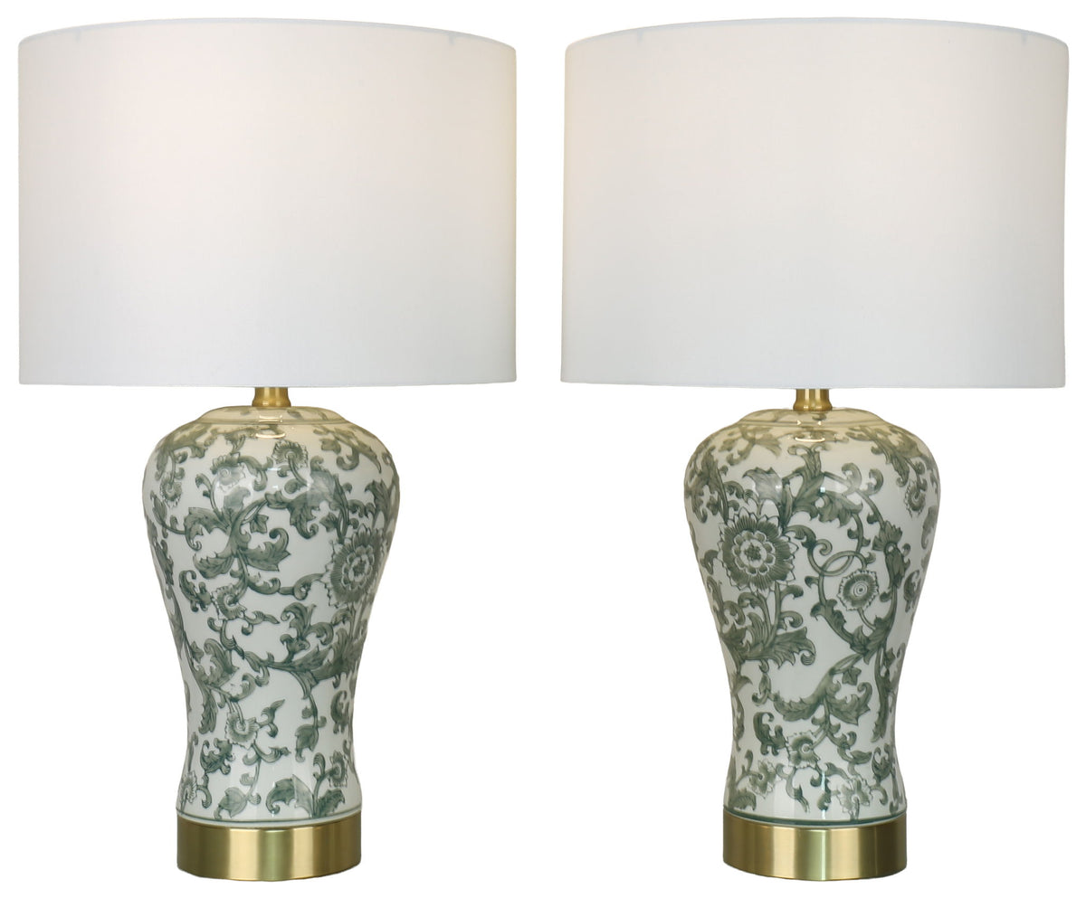 Sage Conservatory - 26 X 15 - Ceramic Table Lamp (Set of 2) - Sage Botanical Chinoiserie
