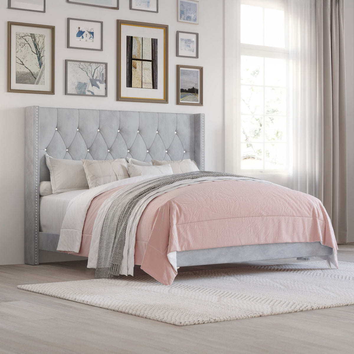 Huxley - 6/0 California King Headboard, Footboard And Slats - Gray