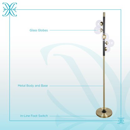 "Luminous Orbit" Metal Floor Lamp - Matte Black / Soft Gold / Clear