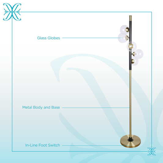 "Luminous Orbit" Metal Floor Lamp - Matte Black / Soft Gold / Clear