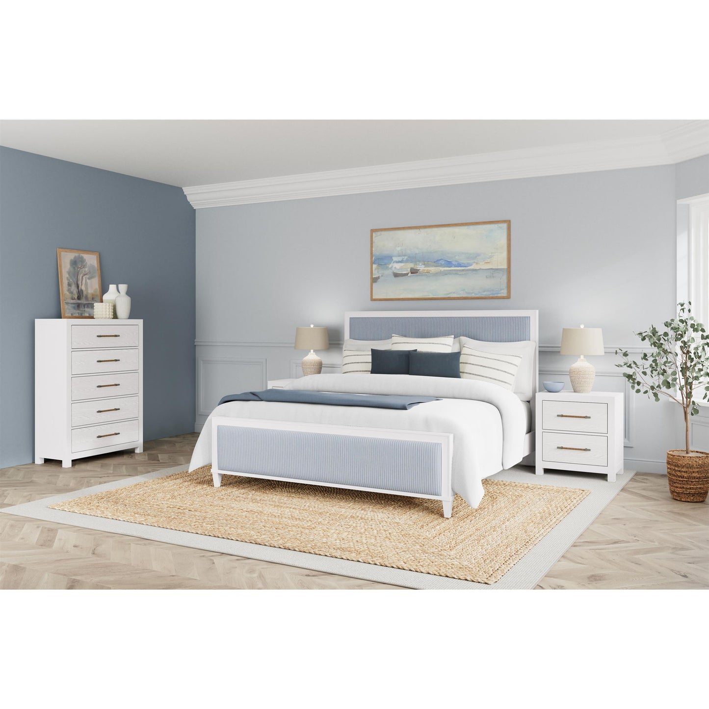 Rosalie - King Upholstered Footboard - Blue / White