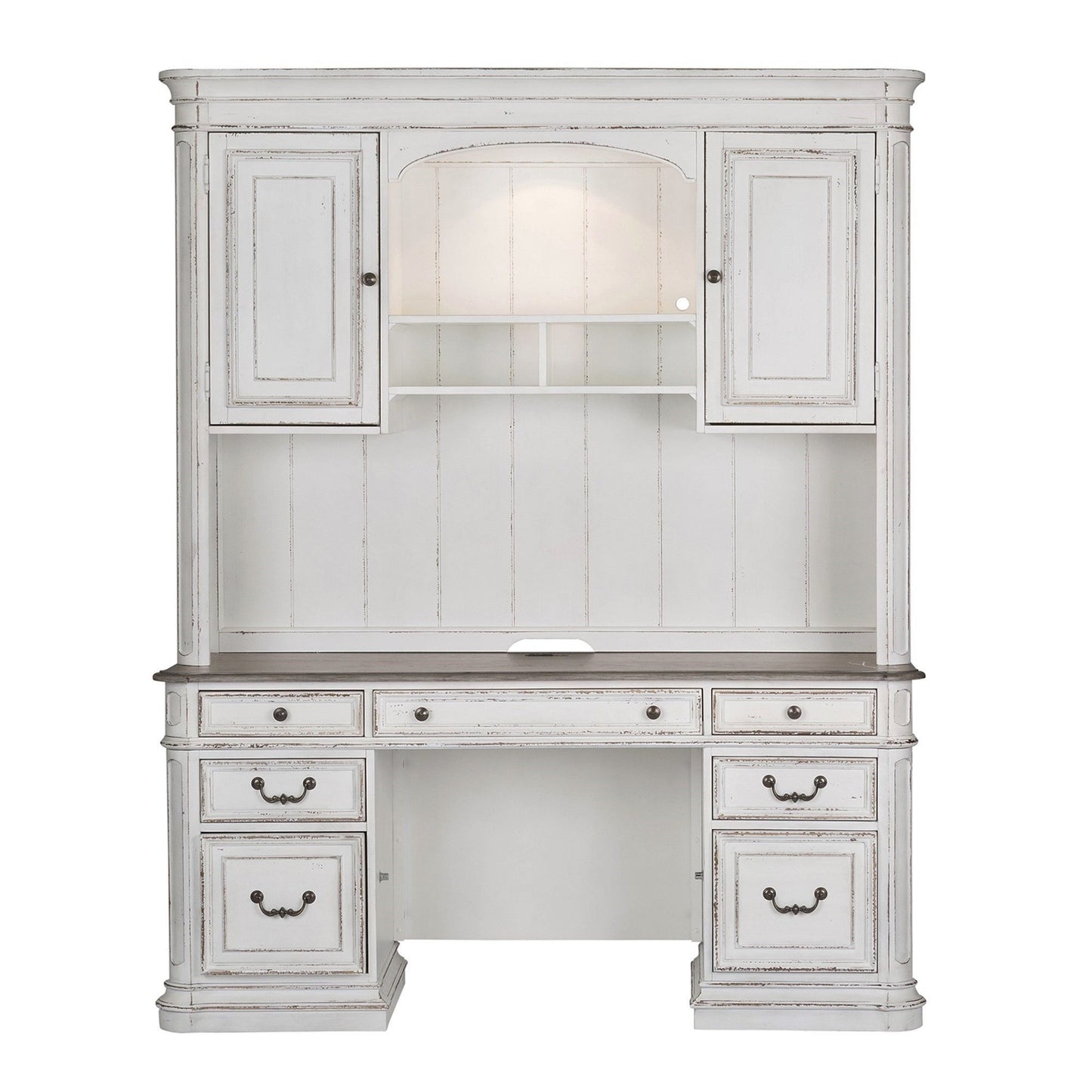 Magnolia Manor - 5 Piece Home Office Set (Complete Desk) - Antique White