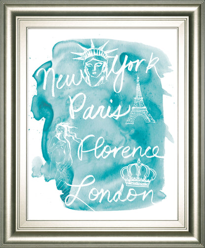 Sightseeing I By Lottie Fontaine - Framed Print Wall Art - Light Blue