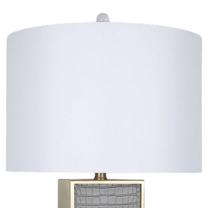 Gator Luxe PU Alligator Leather, Crystal & Metal Table Lamp (Set of 2) - Gray Gator Pu / Soft Gold