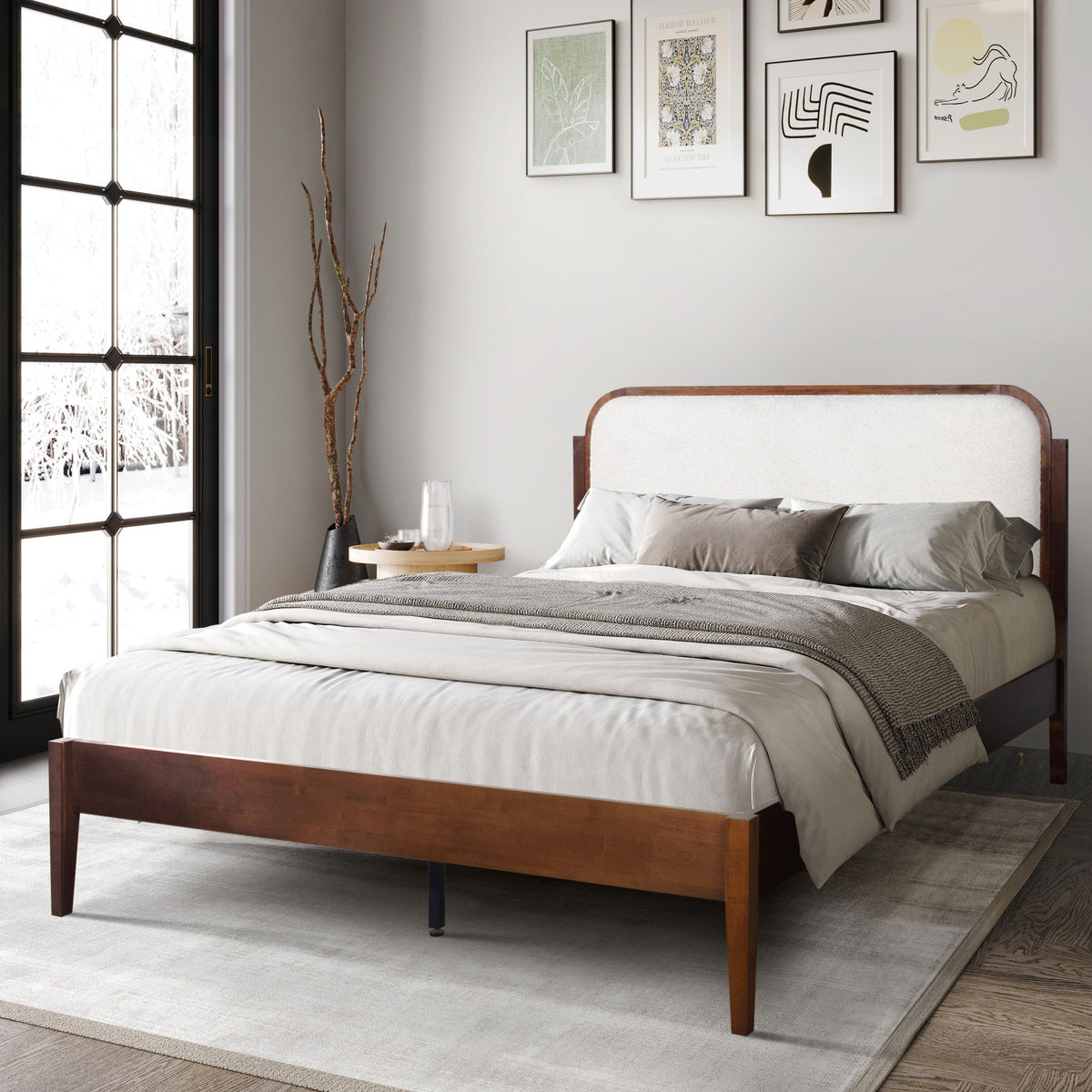 Hawthorne - 5/0 Queen Upholstered Platform Headboard - Walnut / White