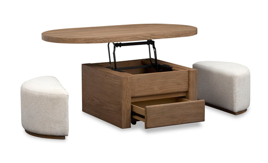 Hayden - Lift Top Storage Cocktail Table With Casters And Two Upholstered Stools - Golden Oat