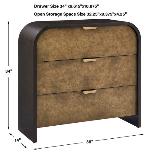 Byrams - 3 Drawer Oak Chest - Brown / Gold / Woodtone