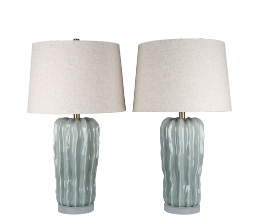 Wave Crest Ceramic & Frosted Crystal Table Lamp (Set of 2) - Glacier Blue / Frosted Crystal