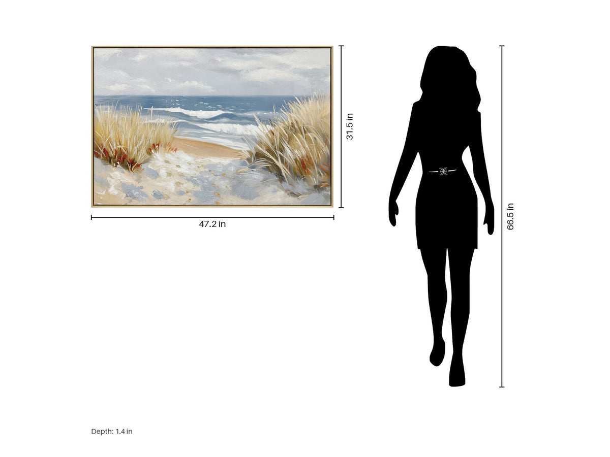 Beyond The Dune Grass - 47 X 32 - Hand-Embellished Canvas In Frame - Blue