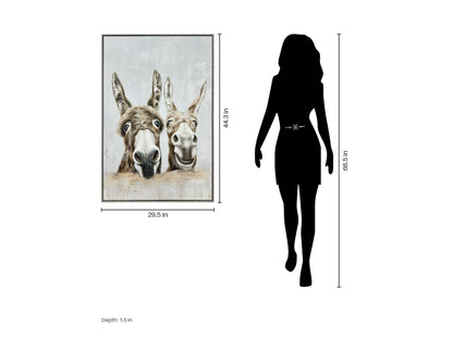Barnyard Buddies - 30 X 44 - Hand-Embellished Canvas In Frame - Gray, Brown, Cream