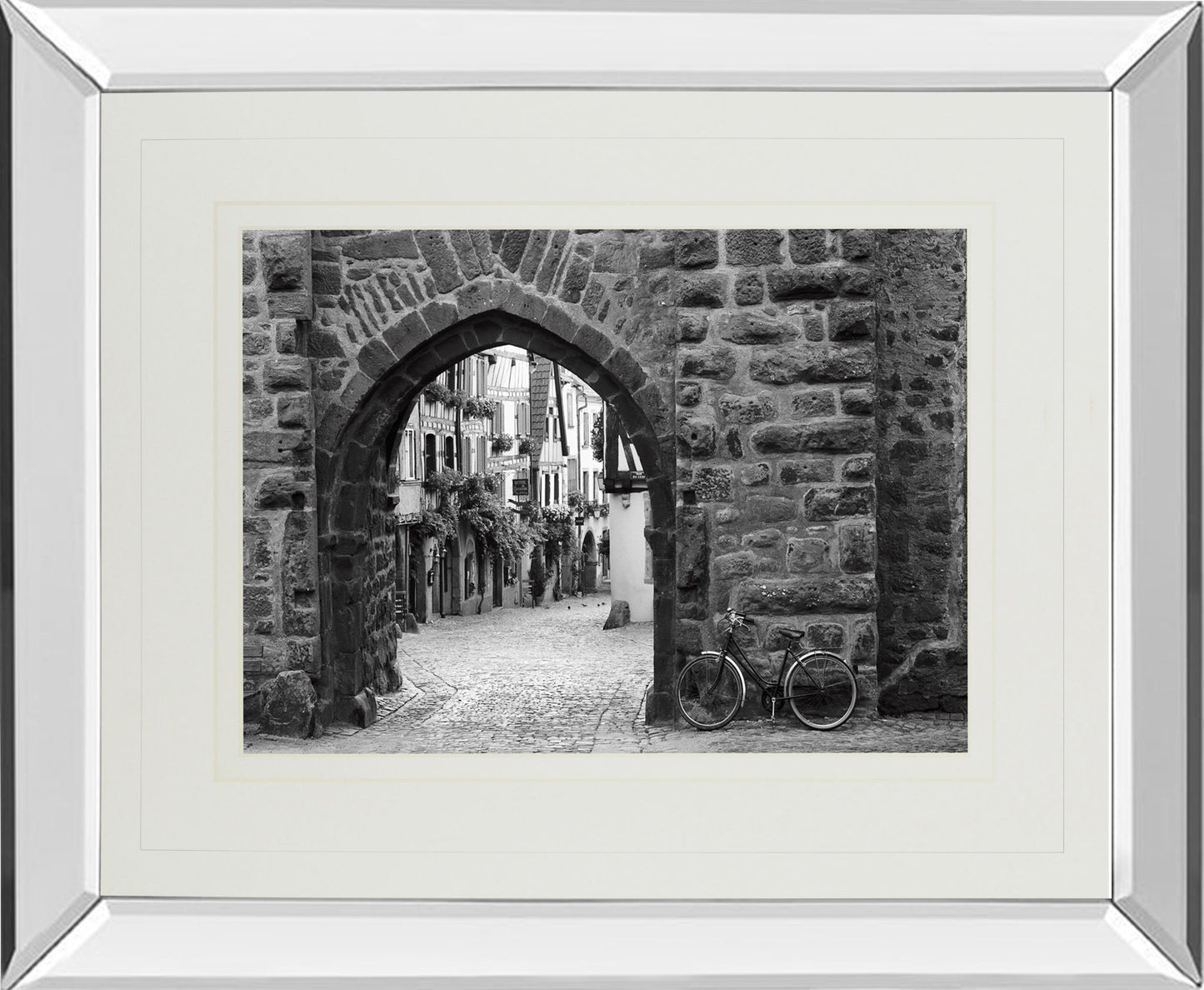 Bicycle Of Riquewihr By Monte Nagler - Mirror Framed Print Wall Art - Dark Gray