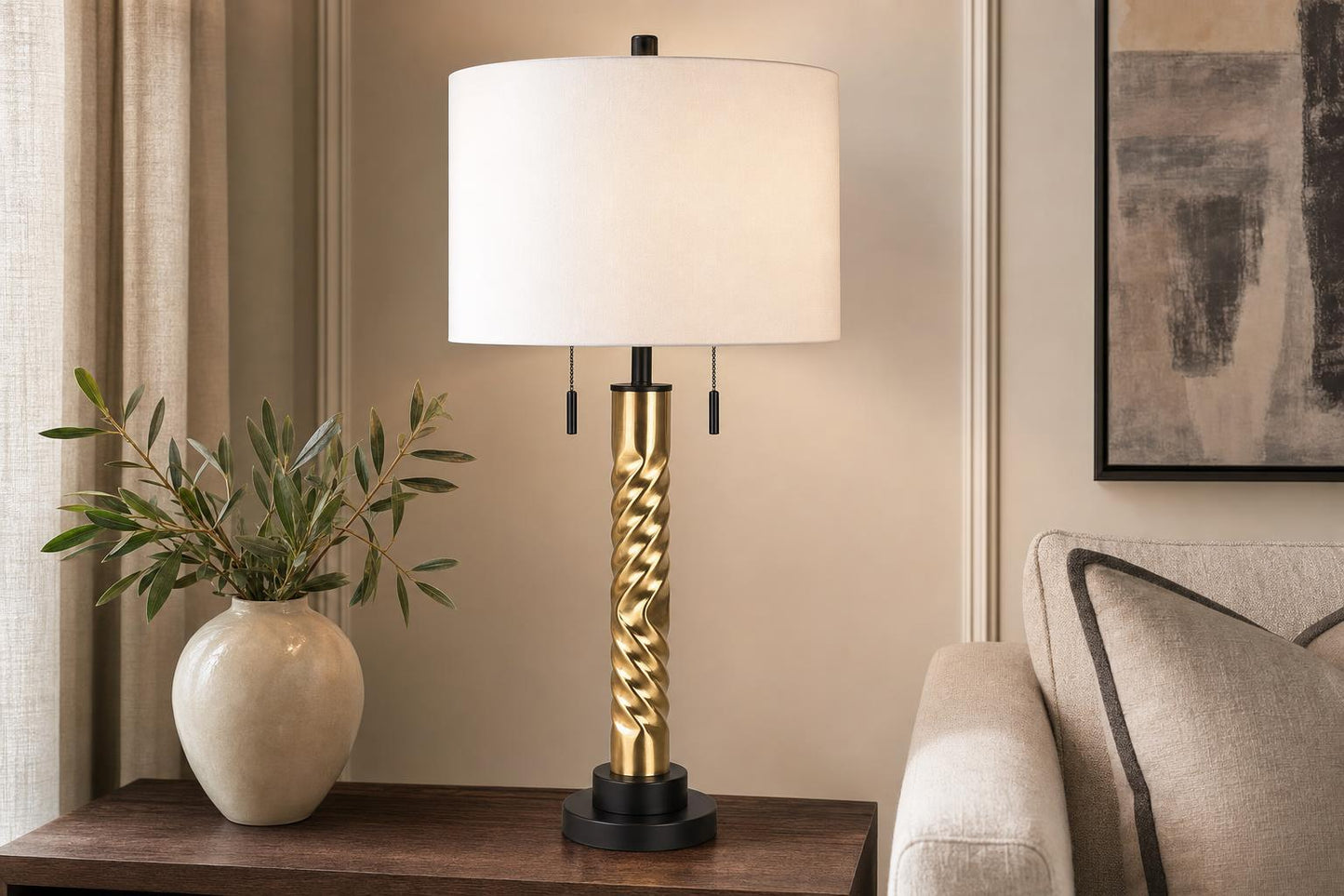 "Twist Elegance" Metal Table Lamp (Set of 2) - Matte Black / Soft Gold