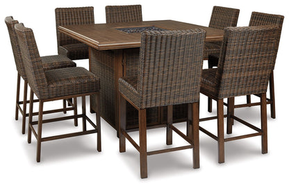 Paradise Trail - Square Bar Table w/Fire Pit - Medium Brown
