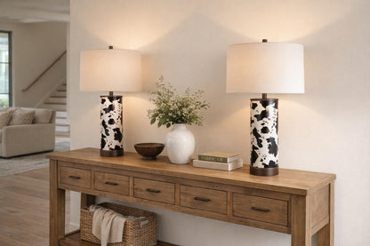 Painted Plains PU Leather & Metal Table Lamp (Set of 2) - Cowhide / Oil Rubbed Bronze