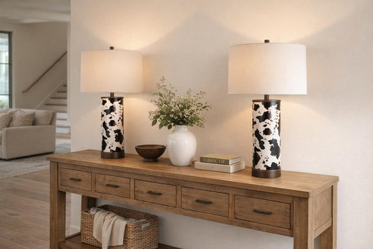 Painted Plains PU Leather & Metal Table Lamp (Set of 2) - Cowhide / Oil Rubbed Bronze