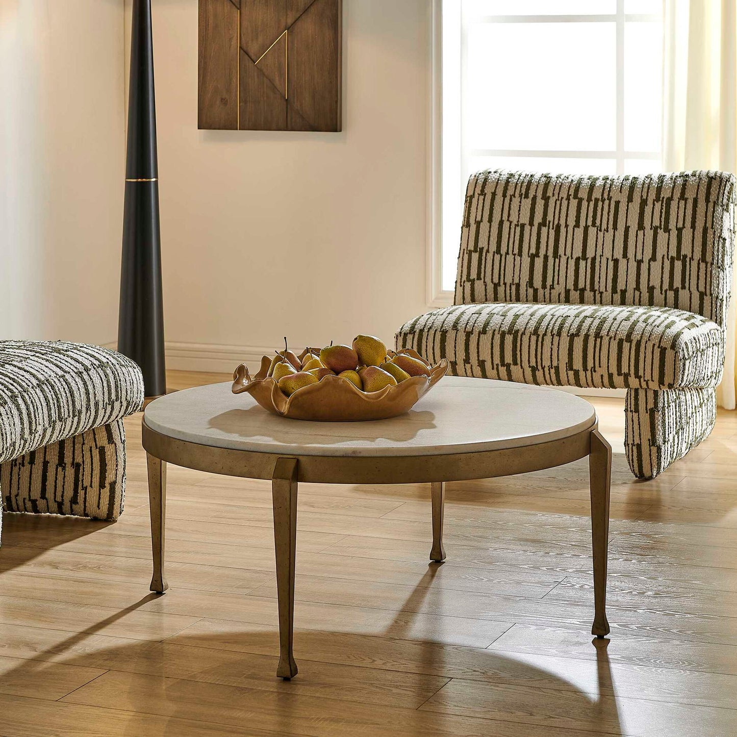 Tylan - Round Marble Coffee Table - Brass / White
