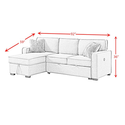 Caracas - Sectional RHF Loveseat With Pull Bed, Dropdown Table, 1 USB & 1 Pillow - Palmer Teal