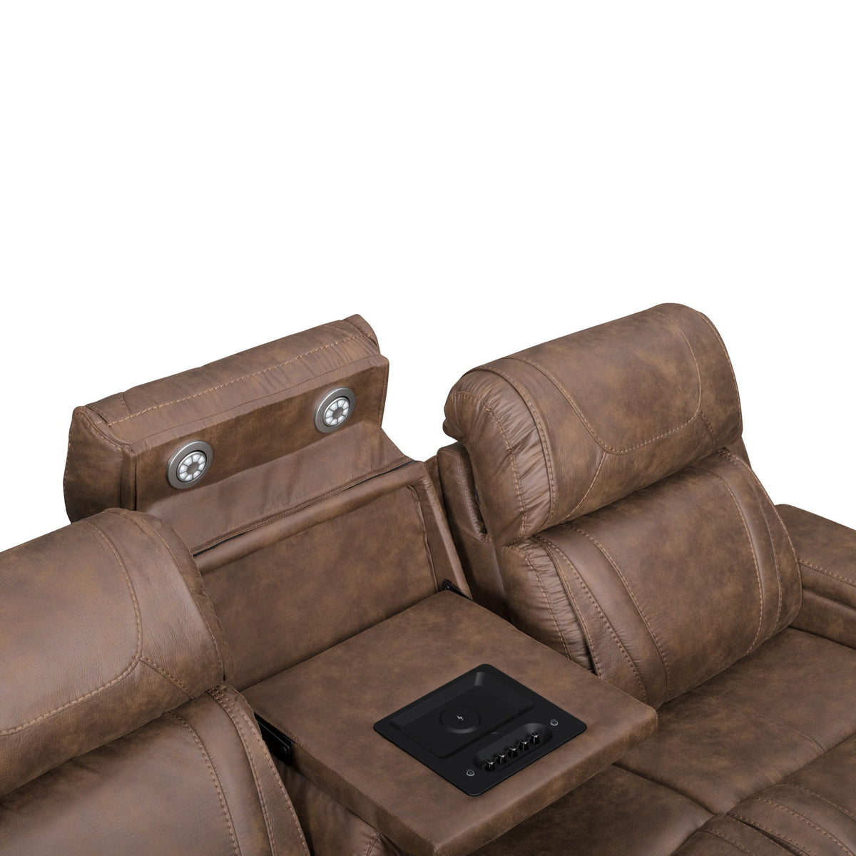 Carrow - Sofa With Power Headrest & Footrest, Stereo, Massage - Brown