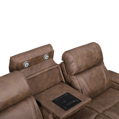 Carrow - Sofa With Power Headrest & Footrest, Stereo, Massage - Brown