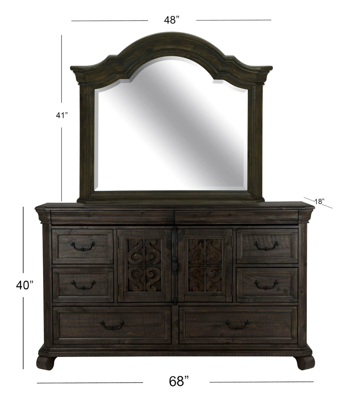 Bellamy - Drawer Dresser With Shaped Mirror - Peppercorn