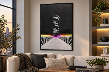 Electric Promenade - 32 X 48 - Hand-Embellished Color Changing Neon Canva - Black