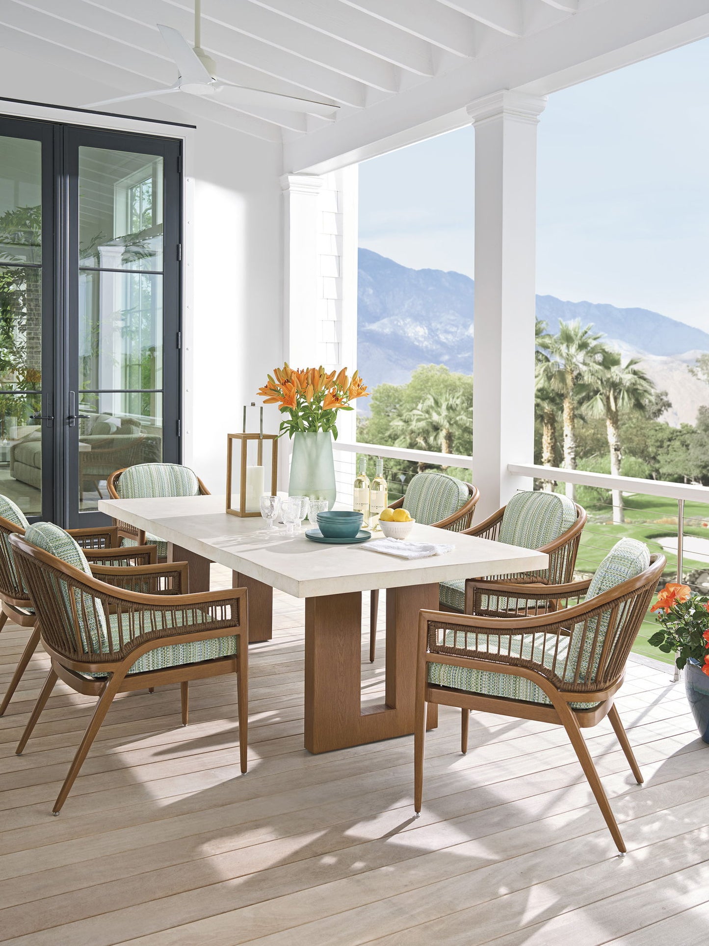 Palm Desert Poolside - Arm Dining Chair - Dark Brown / Light Blue