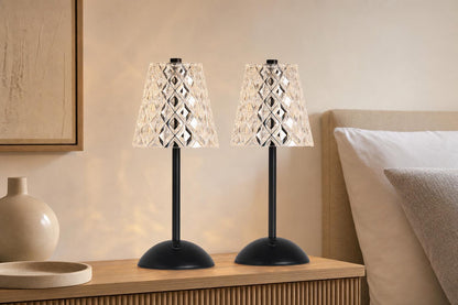 "Crystal Radiance I" Rechargeable LED Metal Accent Lamp (Set of 2) - Matte Black / Clear Gray