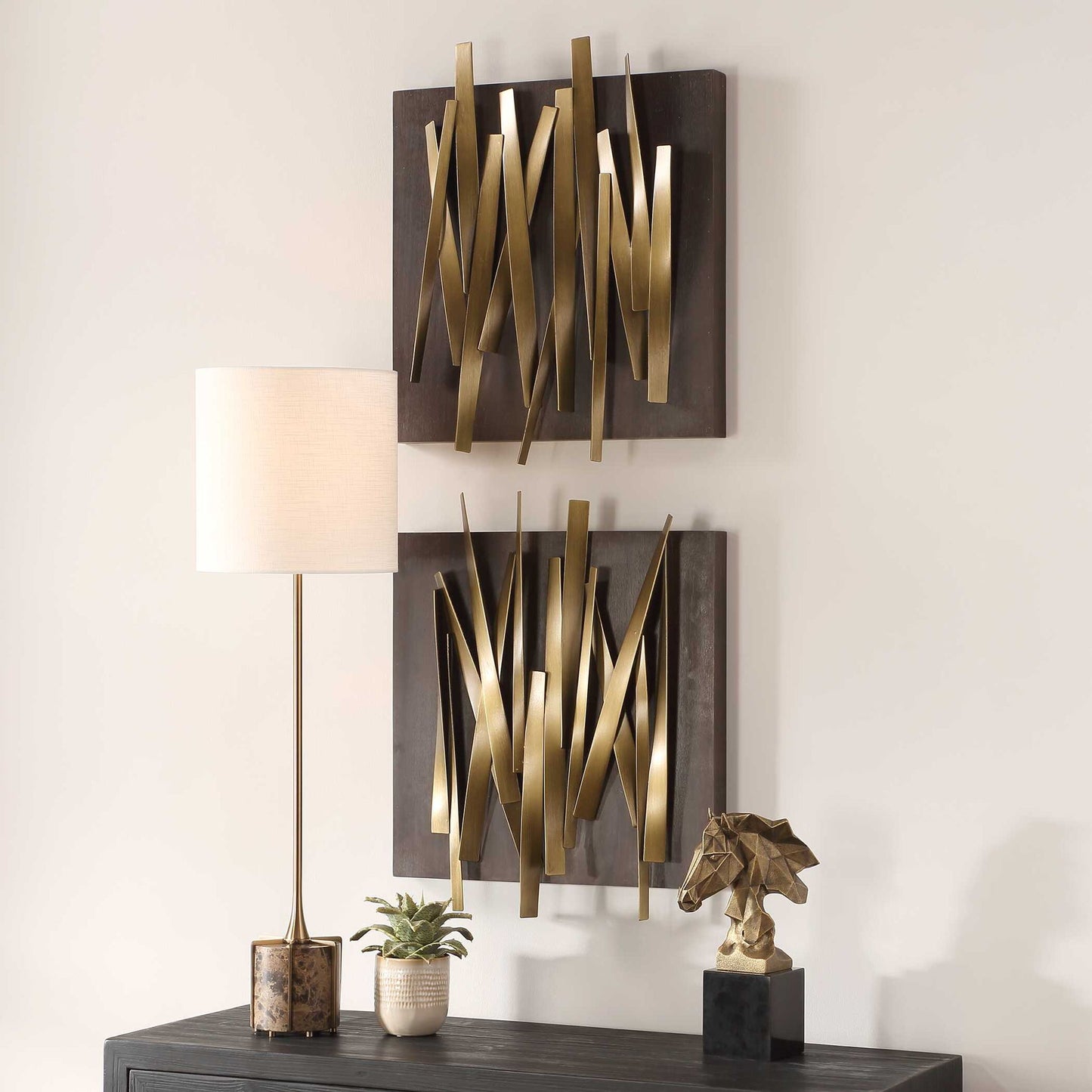 Crosshatch - Metal Wall Decor (Set of 2) - Dark Brown