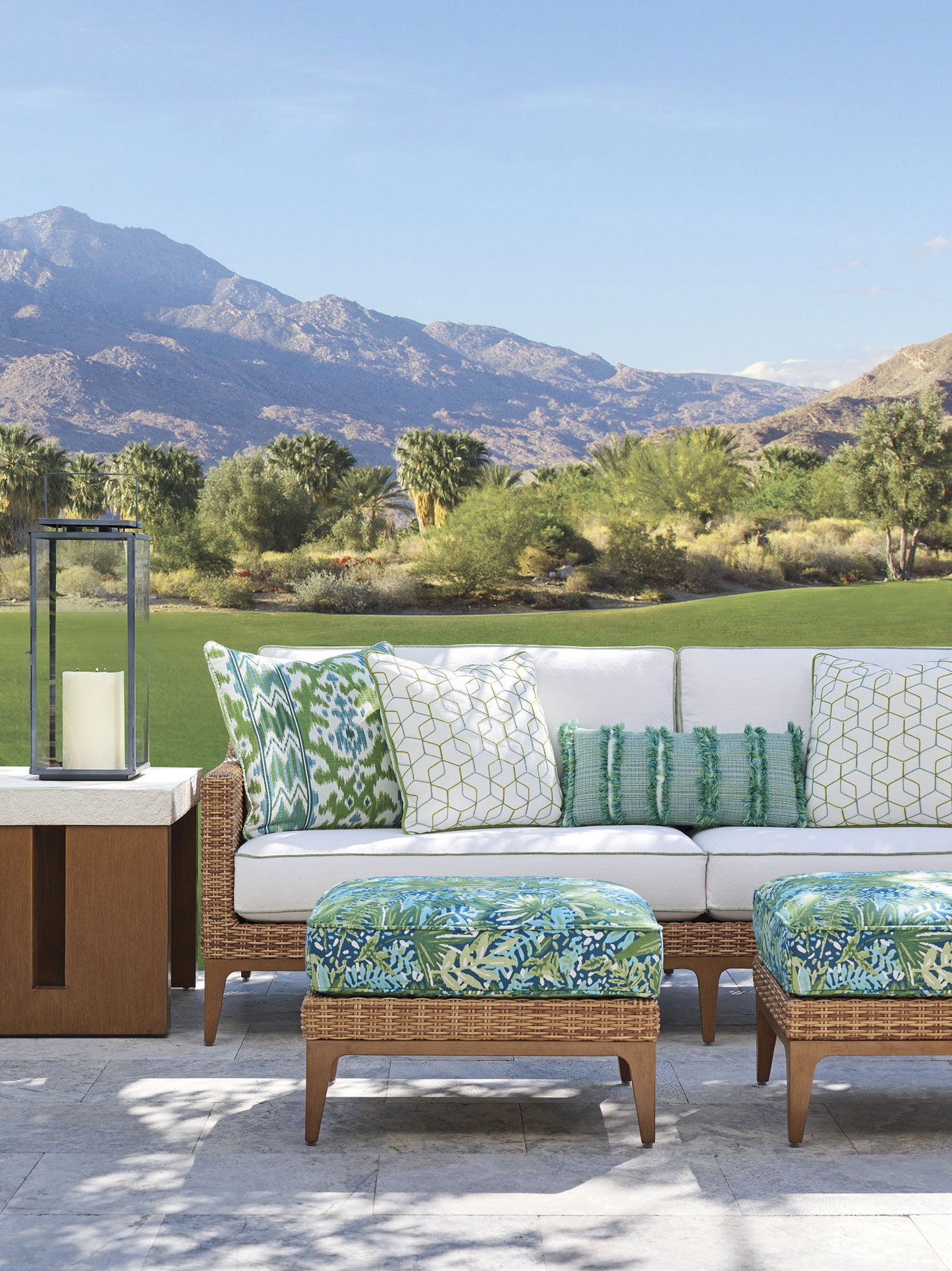 Palm Desert Poolside - Ottoman - Dark Brown / Blue