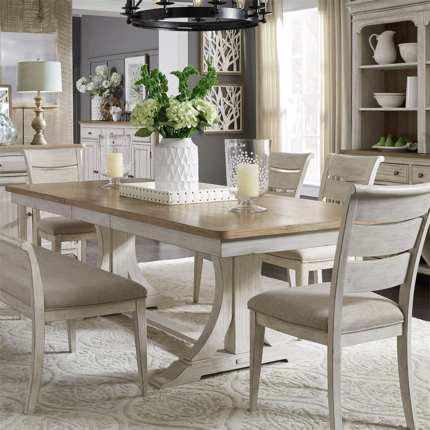 Farmhouse Reimagined - Trestle Table Top - Antique White / Chestnut Tops